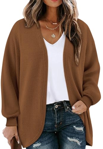 Chicrise Strickjacke Damen Leichte Lang Strickmantel Dünne Herbst Frühling Cardigan Elegant Schicke Braun X-Groß 46-48 XL von Chicrise