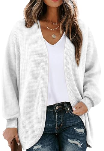 Chicrise Strickjacke Damen Leichte Lang Strickmantel Dünne Herbst Frühling Cardigan Elegant Schicke Weiß 2X-Groß 50-54 2XL von Chicrise