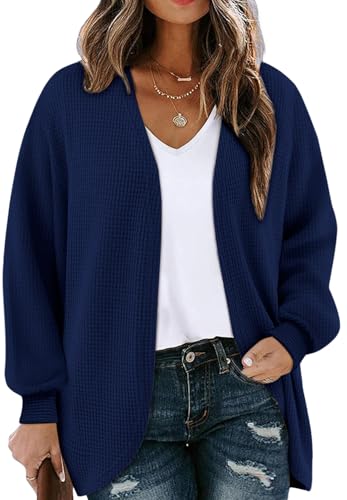 Chicrise Strickjacke Lang Damen Herbst Strickmantel Leichte V Ausschnitt Cardigan Elegant Essentials Dunkelblau Mittel 38-40 M von Chicrise