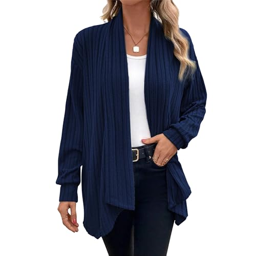 Chicrise Strickjacken Für Damen Grün Elegant Strickmantel Lang Frühling Grobstrick Cardigan Herbst Sassyclassy Marineblau X-Groß 46-48 XL von Chicrise