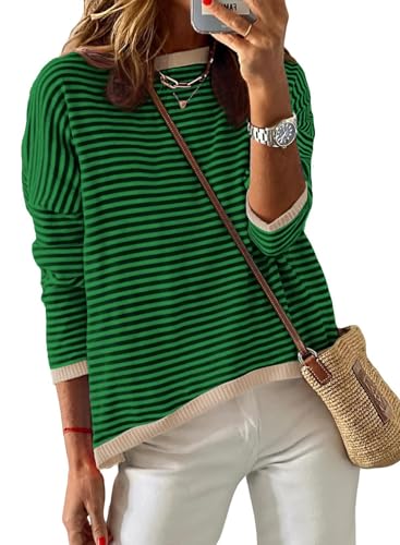 Chicrise Sweatshirt Damen Striped Langarmshirt Gestrickt Rund Ausschnitt Oberteile Leichte Gestreift Ap Klein 34-36 von Chicrise