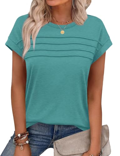 Chicrise T Shirt Damen Sommer Kurzarm Rundhals Plissee Bluse Fledermausärmel Casual Basic Strick Oberteil Grau Grün 2X Groß 50-54 Chicrise T Shirt Damen Sommer Kurzarm Rundhals Plissee Bluse Fledermausärmel Casual Basic Strick Oberteil Grau Grün 2X Groß 50-54 von Chicrise