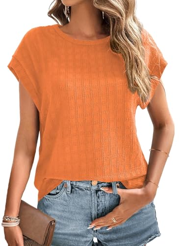 Chicrise T-Shirt Damen Summer Rundhals Fledermausärmel Kurzarm Tops Schicke Lockeres Leicht Und Luftig Oberteile Orange X Groß 46-48 von Chicrise