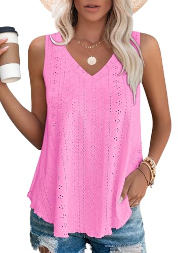 Chicrise Tank Top Damen 2025 Sommer Tunika Basic mit Spitze Bluse Ärmellose Casual Rosa Mittel 38-40 von Chicrise