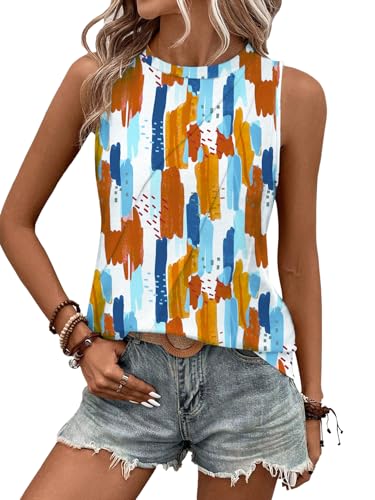 Chicrise Tank Top Damen Sommer Rundhals Falten Oberteile Ärmellos Basic Tunika Damen Casual Loose Mehrfarbig Groß 42-44 von Chicrise