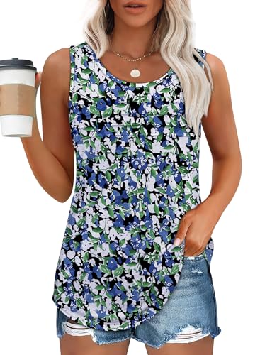 Chicrise Tanktop Damen Runden Ausschnitt Lang Oberteile Ärmellose Mode T-Shirt Elegant Leicht Blau Groß 42-44 von Chicrise