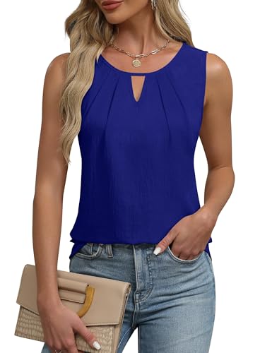 Chicrise Top Damen Sommer Tank Oberteile V Ausschnitt 2025 Comma Bluse Elegant Blau Mittel 38-40 von Chicrise