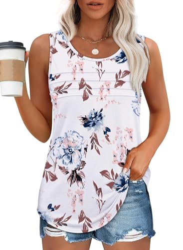 Chicrise Tops Für Damen Lockere Rundhals Oberteile Sommer Floralen Tanktop Luftdurchlässig Vielseitigeinsetzbar Weiß Mittel 38-40 von Chicrise