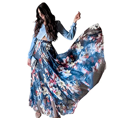 CHICWISH Damen Chiffon-Sliprock mit Blumenmuster und Aquarell-Blumen, Blaues, fließendes Blumenmuster, XL/XXL von Chicwish