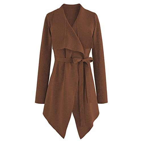 CHICWISH Damen Classy Light Tan/Black Open Front Knit Coat Cardigan, Braun-breites Revers, X-Groß von Chicwish