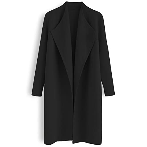 CHICWISH Damen Classy Open Front Knit Coat Cardigan Coatigan Leichte Jacke, Schwarz, Medium-Large von Chicwish