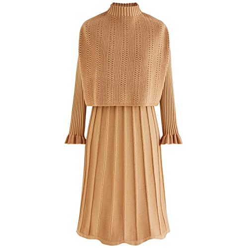 CHICWISH Damen Creme/Aprikose/Schwarz/Blaugrün/Mint Stehkragen, plissiert, Twinset-Kleid, Apricot, Mittel CHICWISH Damen Creme/Aprikose/Schwarz/Blaugrün/Mint Stehkragen, plissiert, Twinset-Kleid, Apricot, Mittel von Chicwish