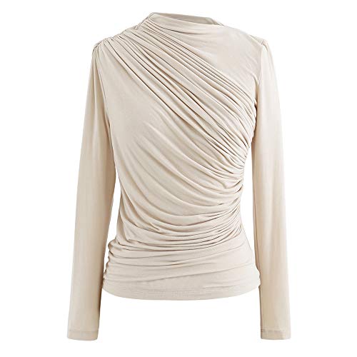 CHICWISH Damen Creme/Schwarz/Burgunderrot Geraffte Lange Ärmel Stricktop Pullover Pullover, Mock Neck-Creme, Klein von Chicwish