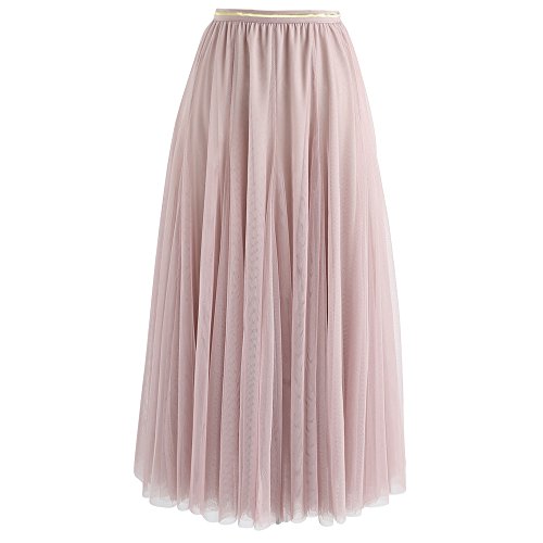 CHICWISH Damen Lila/Creme/Grau/Rosa/Schwarz Layered Mesh Ballett Prom Party Tüll Tutu A-Linie Maxirock, Pink, L/XL von Chicwish