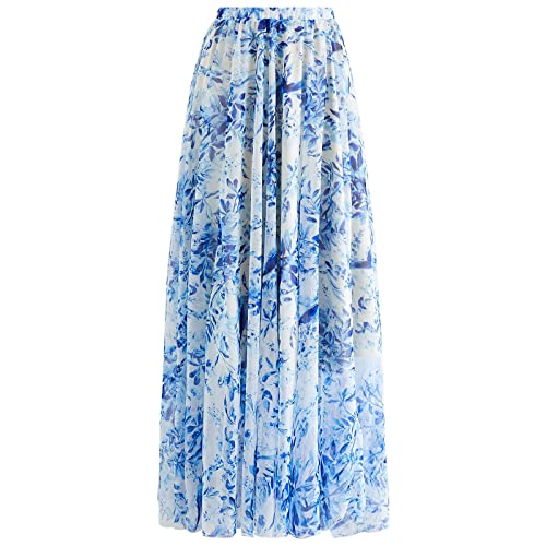 Chicwish Damen Floral Aquarell Blume Maxi Floral Chiffon Slip Rock, Blauer Sommerwald, M/L von Chicwish