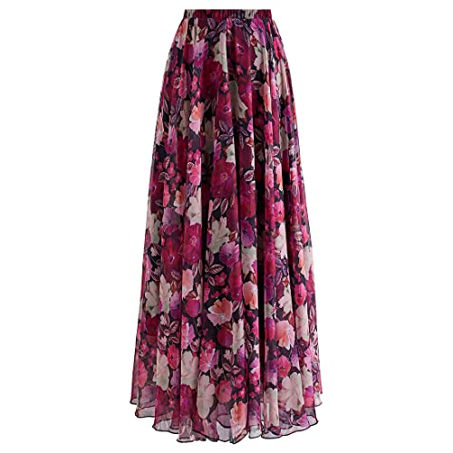 CHICWISH Damen Floral Aquarell Blume Maxi Floral Chiffon Slip Rock, Lebendiges rosa Blumenmuster, M/L von Chicwish