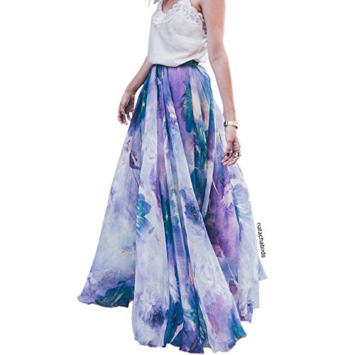 CHICWISH Damen Floral Aquarell Blume Maxi Floral Chiffon Slip Rock, Violett, XL/XXL von Chicwish