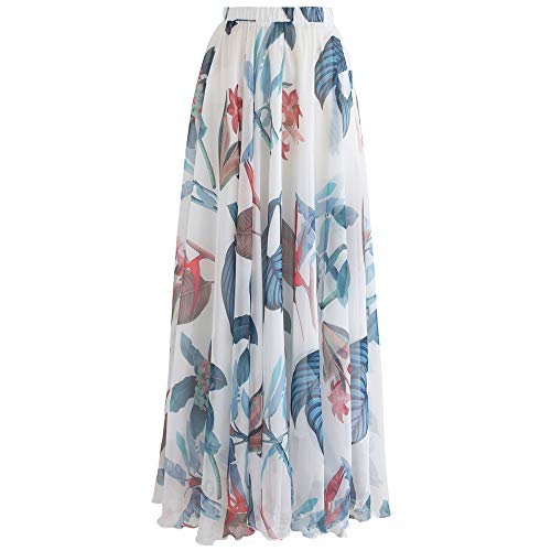 CHICWISH Damen Floral Aquarell Blume Maxi Floral Chiffon Slip Rock, Weiße tropische Blüte, Mittel von Chicwish