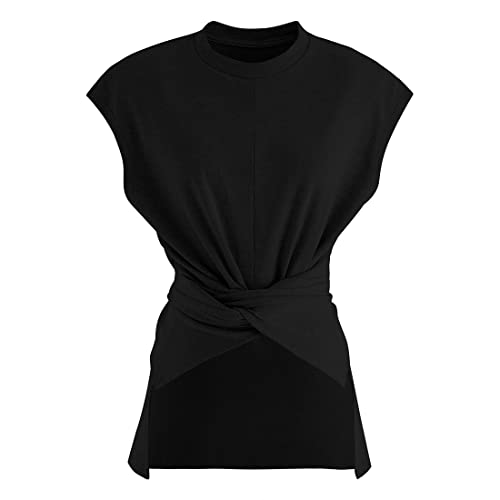 CHICWISH Damen Schwarz/Weiß/Grau Crisscross Taille ärmellos Baumwolle Top, Schwarz, Groß von Chicwish