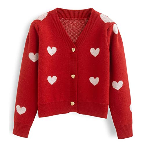 CHICWISH Damen Strickjacke mit weichem Herz, bauchfrei, Rot / Elfenbein, Rot/Ausflug, einfarbig (Getaway Solids), Groß von Chicwish
