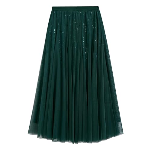 CHICWISH Pailletten-Tüllröcke, elastische Taille, Netzstoff, Midi-Urlaub, fließend, mehrlagig, rot, Dunkelgrün, S/M CHICWISH Pailletten-Tüllröcke, elastische Taille, Netzstoff, Midi-Urlaub, fließend, mehrlagig, rot, Dunkelgrün, S/M von Chicwish