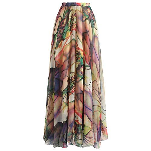 Chicwish Chiffon-Rock für Damen, Aquarell, Gelb/Violett/Grün/Pink/Blau/Orange/Marineblau, Blumenmuster - - XS/S von Chicwish