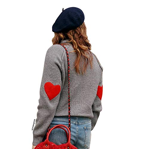 Chicwish Damen Bequeme beiläufige Lange Hülsen-Herz-Form-gepatchten Knit Top-Pullover-Strickjacke Large/X-Large Grau von Chicwish