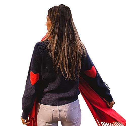 Chicwish Damen Bequeme beiläufige Lange Hülsen-Herz-Form-gepatchten Knit Top-Pullover-Strickjacke Large/X-Large Marine von Chicwish