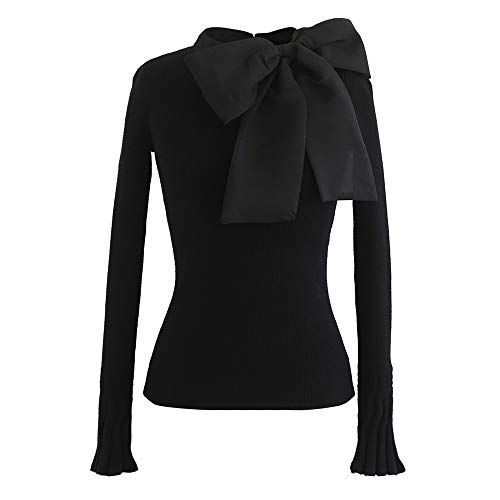 Chicwish Damen Fasching mit Schleife Strick Top in schwarz von Chicwish