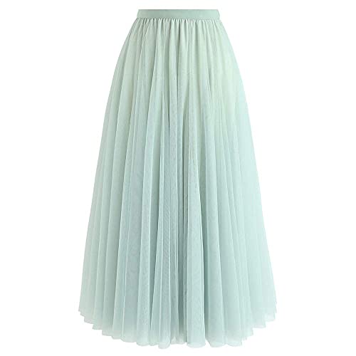 Chicwish Damen Flieder Creme Grau Rosa Schwarz Layered Mesh Ballett Ball Party Tüll Tutu A-Linie Maxi Rock - Grün - S/M von Chicwish