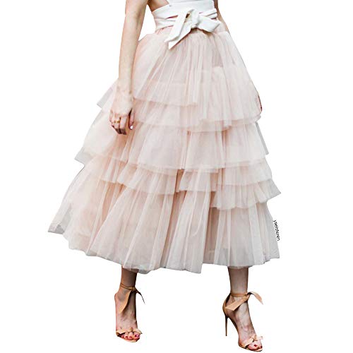 Chicwish Damen Nude Pink/Schwarz Stufig Mesh Ballett Prom Party Tüll Tutu A-Linie Midirock, Nude Rosé, Klein Chicwish Damen Nude Pink/Schwarz Stufig Mesh Ballett Prom Party Tüll Tutu A-Linie Midirock, Nude Rosé, Klein von Chicwish