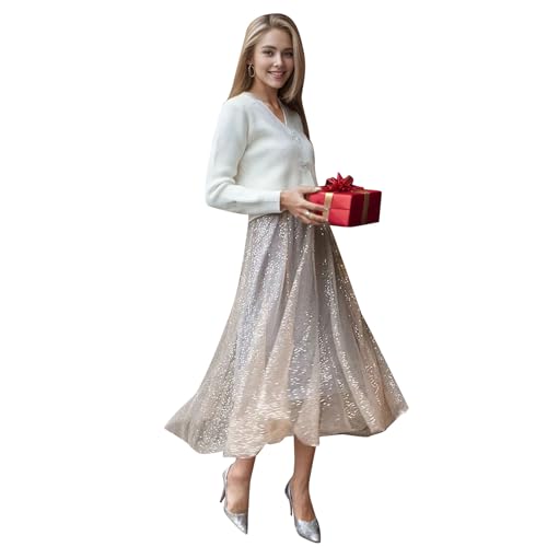 Chicwish Frauen Tüll Mesh Pailletten Röcke Elastische Taille Plissee Midi Rock Sparkle Layered Flowy Fairy Tutu Röcke, gelb, S/M von Chicwish