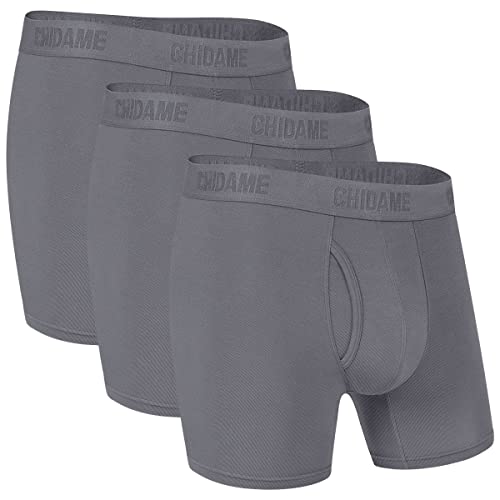 Chidame Herren Unterwäsche Luxe Micro Modal Boxershorts Open Fly 3er Pack, D: Grau, 3 Stück, Medium von Chidame