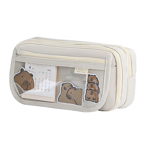Federmäppchen mit großem Fassungsvermögen – bezaubernde Capy-Bara-Schreibwaren-Organizer-Tasche mit Reißverschluss, ideal für Schule, Arbeit und Reisen, Cremig, Modern von Chienc