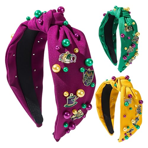 Mardi Gras Haarbänder – breite Haarbänder mit Schmucksteinen | Karnevalsumzug Zubehör in lebendigen Farben, Einheitsgröße, Zink, ohne Edelstein von Chienc