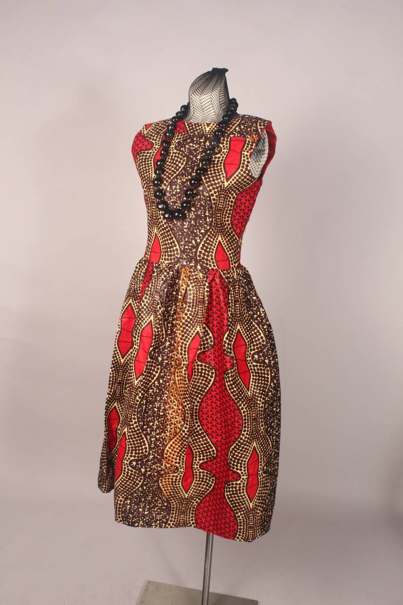 Vintage 80Er Jahre Rot Braun Super Star Java Block Print Kleid Größe L Taille von ChiffonLounge