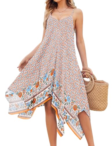 Chigant Damen 2023 Sommer Casual Boho Sommerkleid Spaghettiträger Bademode Cover Up V-Ausschnitt Strand Flowy Midi Urlaub Kleider, Pa33, Klein von Chigant