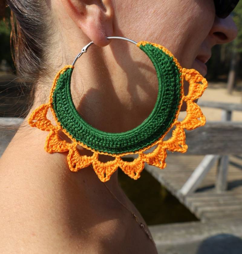 Grün Orange Große Creolen Oversized Statement Boho Ohrringe von Chiginas