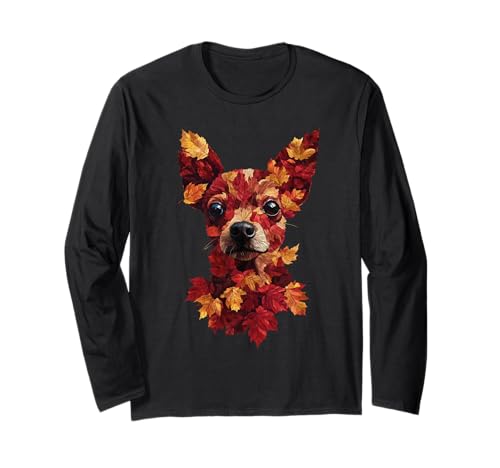Chihuahua Herbstlaub Herbst Hund Chihuahua Mama Langarmshirt von Chihuahua Autumn Leaves - Fall Gifts
