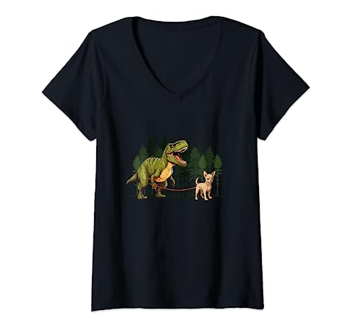 Chihuahua Dinosaurier T-Rex Walking Funny Dog Trex Herren Kinder T-Shirt mit V-Ausschnitt Chihuahua Dinosaurier T-Rex Walking Funny Dog Trex Herren Kinder T-Shirt mit V-Ausschnitt von Chihuahua Axisone