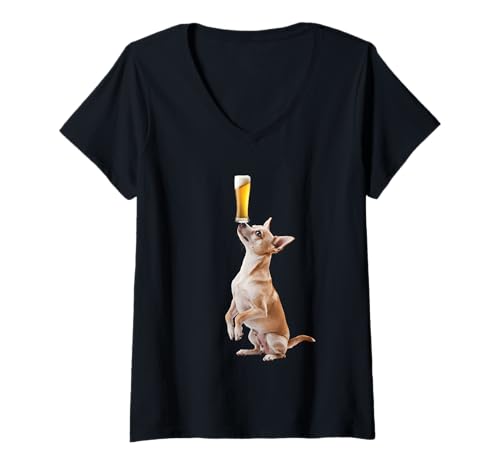 Damen Bier Chihuahua T-Shirt mit V-Ausschnitt Damen Bier Chihuahua T-Shirt mit V-Ausschnitt von Chihuahua Design