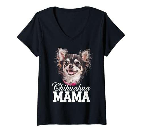 Damen Chihuahua Mama T-Shirt mit V-Ausschnitt Damen Chihuahua Mama T-Shirt mit V-Ausschnitt von Chihuahua Design