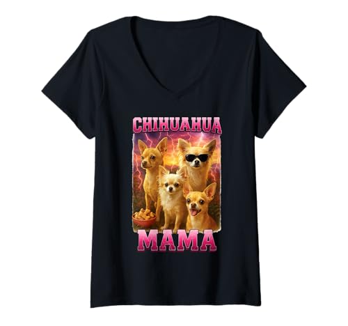 Damen Chihuahua Mama T-Shirt mit V-Ausschnitt Damen Chihuahua Mama T-Shirt mit V-Ausschnitt von Chihuahua Design