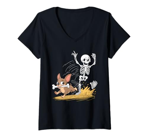 Damen Chihuahua-Skelett T-Shirt mit V-Ausschnitt Damen Chihuahua-Skelett T-Shirt mit V-Ausschnitt von Chihuahua Design