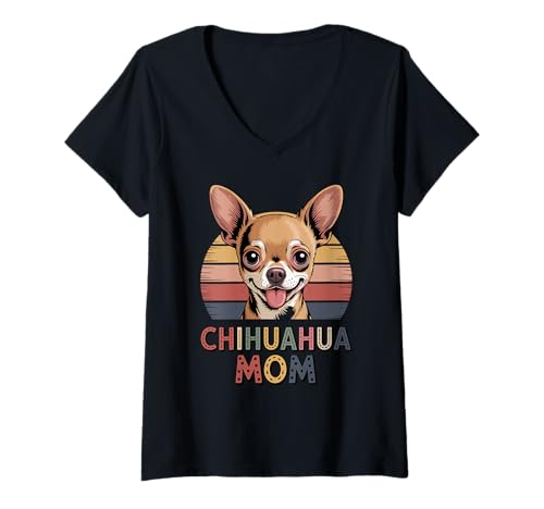 Damen Retro Sonnenuntergang Chihuahua Mom Chihuahuas Chi T-Shirt mit V-Ausschnitt Damen Retro Sonnenuntergang Chihuahua Mom Chihuahuas Chi T-Shirt mit V-Ausschnitt von Chihuahua Dog Lover Gifts