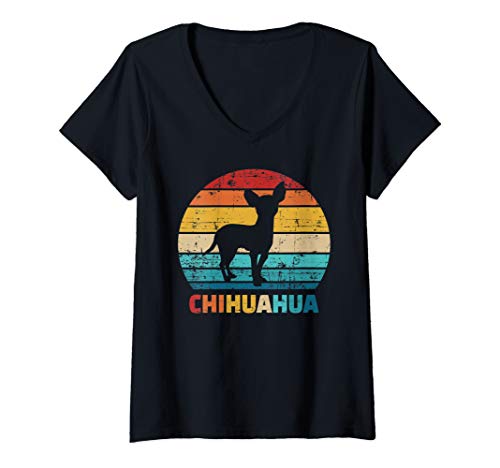 Damen Chihuahua vintage retro T-Shirt mit V-Ausschnitt von Chihuahua Geschenke
