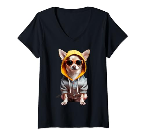 Damen Lustiger Chihuahua Hund Chiwawa Design T-Shirt mit V-Ausschnitt von Chihuahua Hunde lustige Geschenke Hundeliebhaber