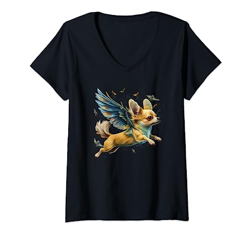 Damen Chihuahua | Niedlicher Hund Flügel Schmetterling Liebe Natur T-Shirt mit V-Ausschnitt Damen Chihuahua | Niedlicher Hund Flügel Schmetterling Liebe Natur T-Shirt mit V-Ausschnitt von Chihuahua Hundeliebhaber | Lustig und Niedlich