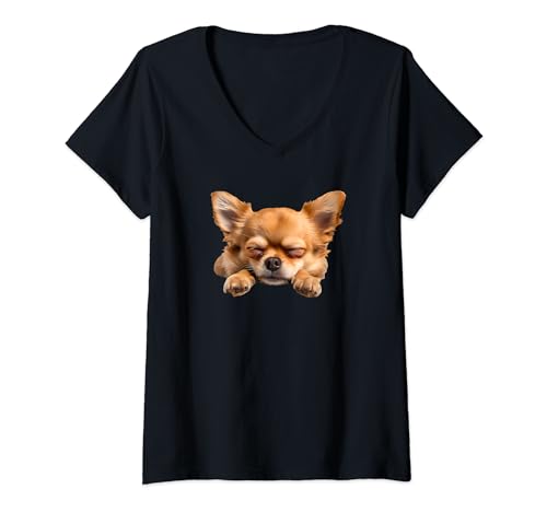 Damen Fauler Chihuahua T-Shirt mit V-Ausschnitt Damen Fauler Chihuahua T-Shirt mit V-Ausschnitt von Chihuahua Illustration Design