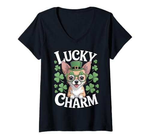 Damen Chihuahua St. Patricks Day Chihuahua T-Shirt mit V-Ausschnitt von Chihuahua Lover Gifts & Tees